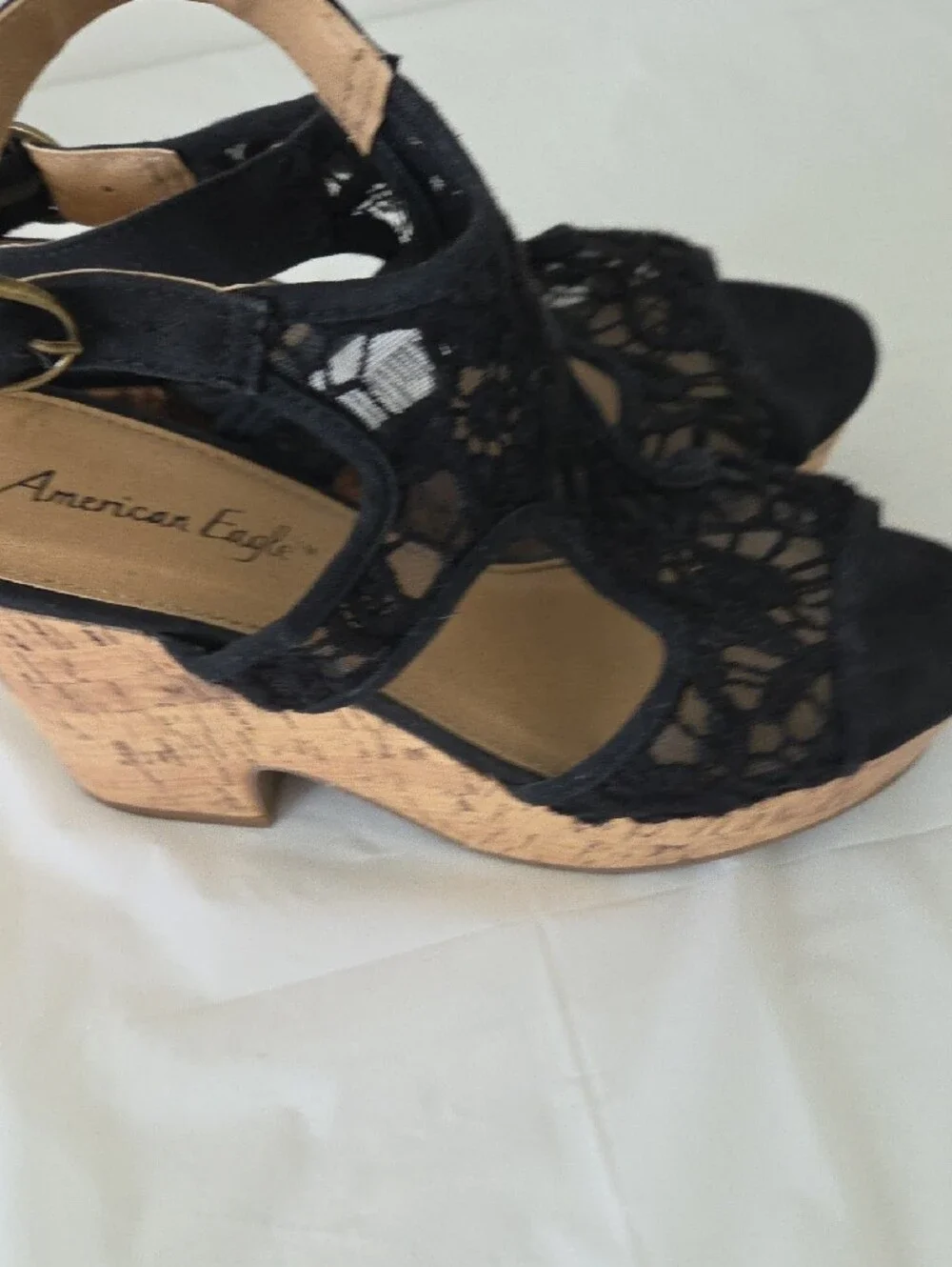 American Eagle Outfitters Black Lace Heeled Sandals